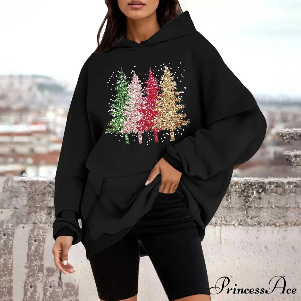 Loose Pullover Four Christmas Tree Crewneck New Autumn Christmas Hoodie Black-A / M Christmas Hoodies-L