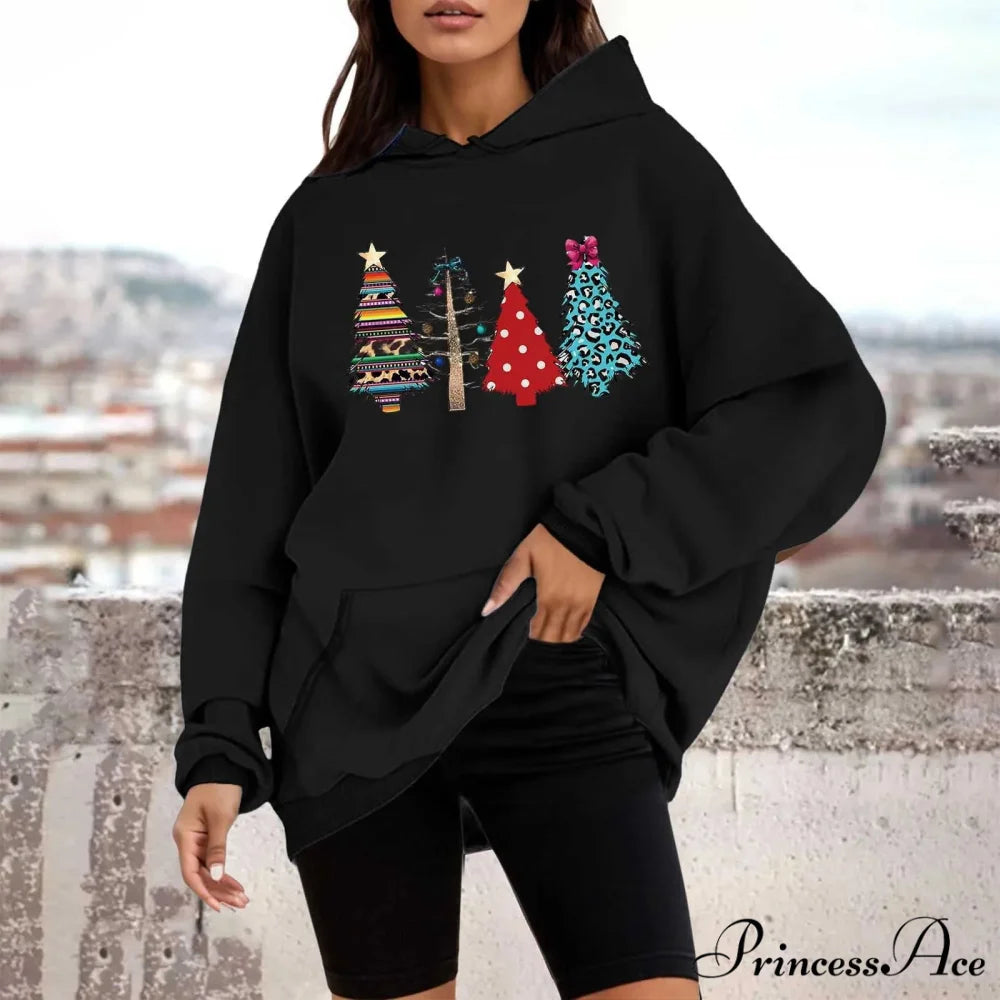 Loose Pullover Four Christmas Tree Crewneck New Autumn Christmas Hoodie Black-B / M Christmas Hoodies-L