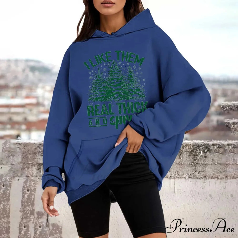 Loose Pullover Four Christmas Tree Crewneck New Autumn Christmas Hoodie Blue-C / M Christmas Hoodies-L