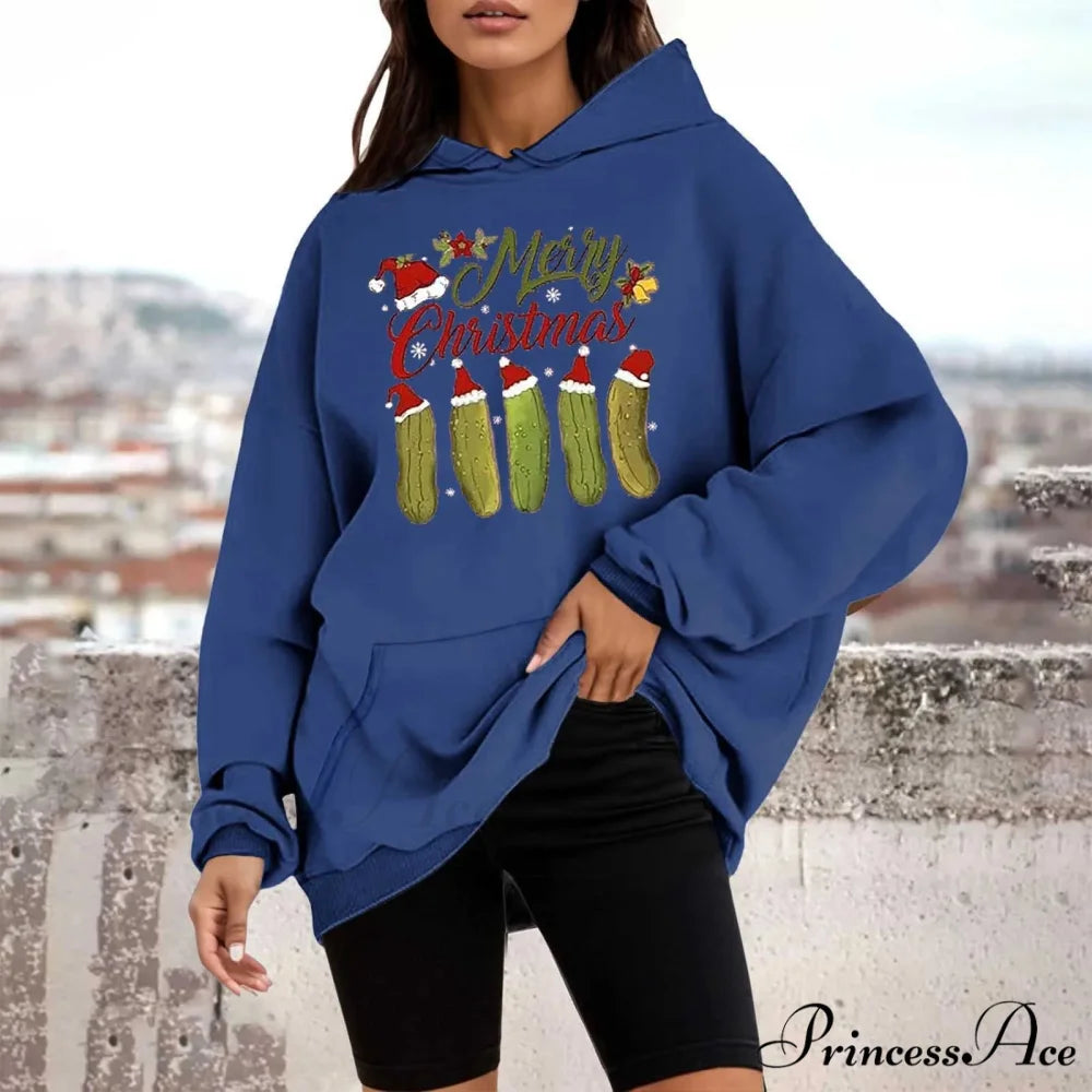 Loose Pullover Four Christmas Tree Crewneck New Autumn Christmas Hoodie Blue-F / M Christmas Hoodies-L