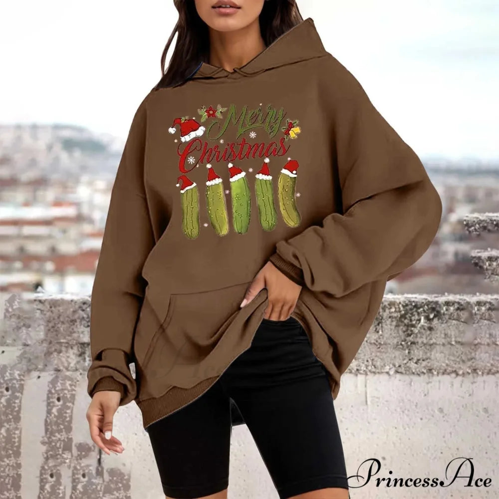 Loose Pullover Four Christmas Tree Crewneck New Autumn Christmas Hoodie Coffee-F / M Christmas Hoodies-L