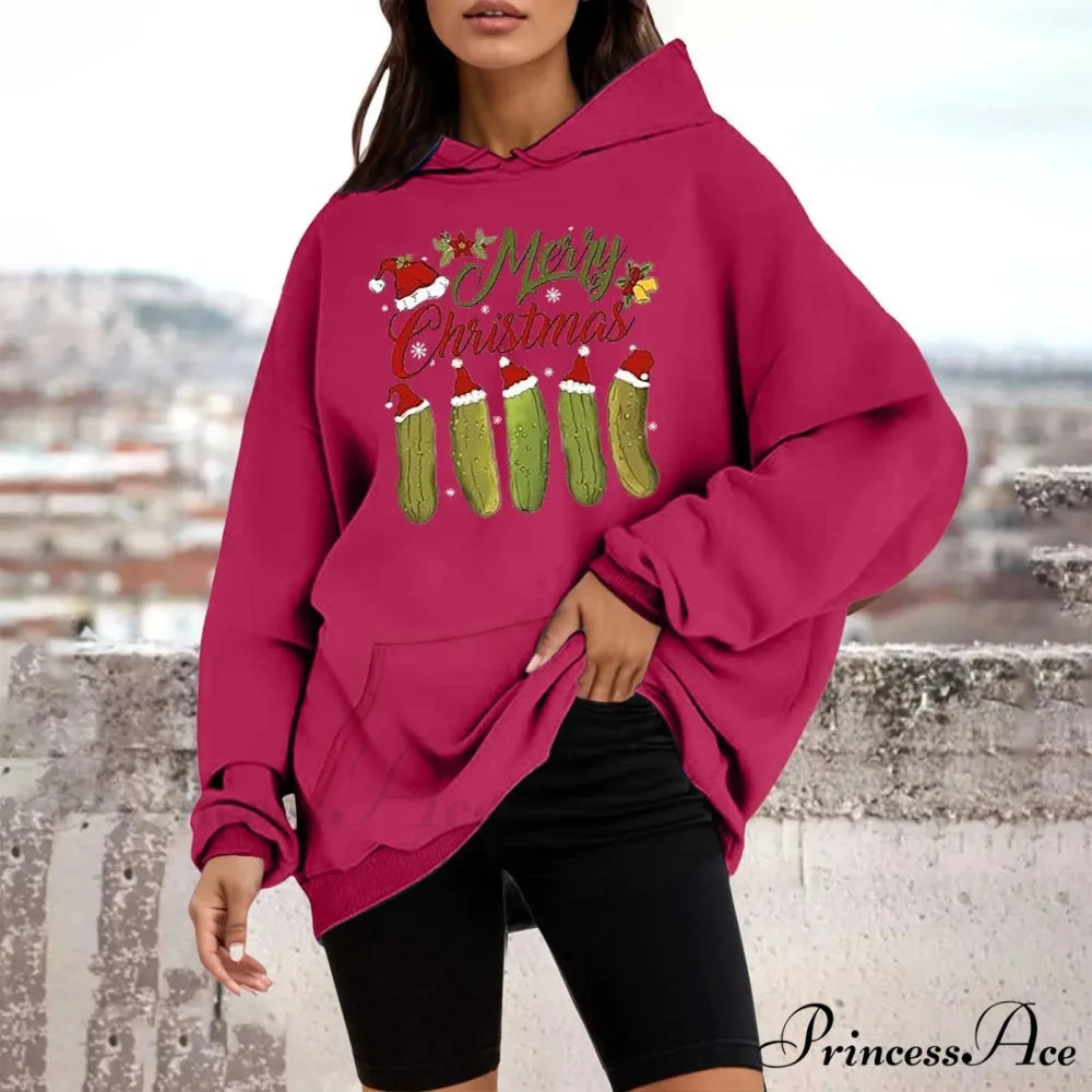 Loose Pullover Four Christmas Tree Crewneck New Autumn Christmas Hoodie Hot Pink-F / M Christmas Hoodies-L