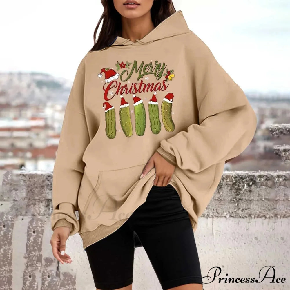 Loose Pullover Four Christmas Tree Crewneck New Autumn Christmas Hoodie Khaki-F / M Christmas Hoodies-L