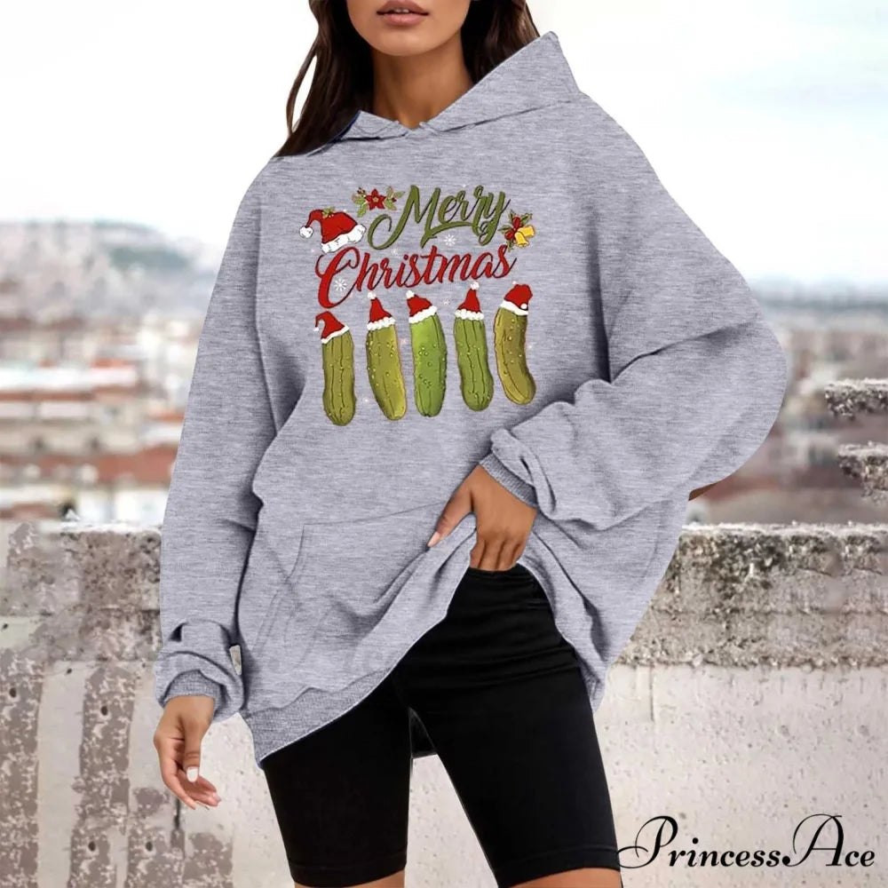 Loose Pullover Four Christmas Tree Crewneck New Autumn Christmas Hoodie Light Gray-F / M Christmas Hoodies-L