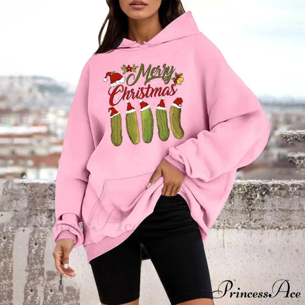Loose Pullover Four Christmas Tree Crewneck New Autumn Christmas Hoodie Light Pink-F / M Christmas Hoodies-L