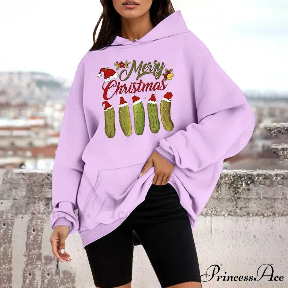 Loose Pullover Four Christmas Tree Crewneck New Autumn Christmas Hoodie Light Purple-F / M Christmas Hoodies-L