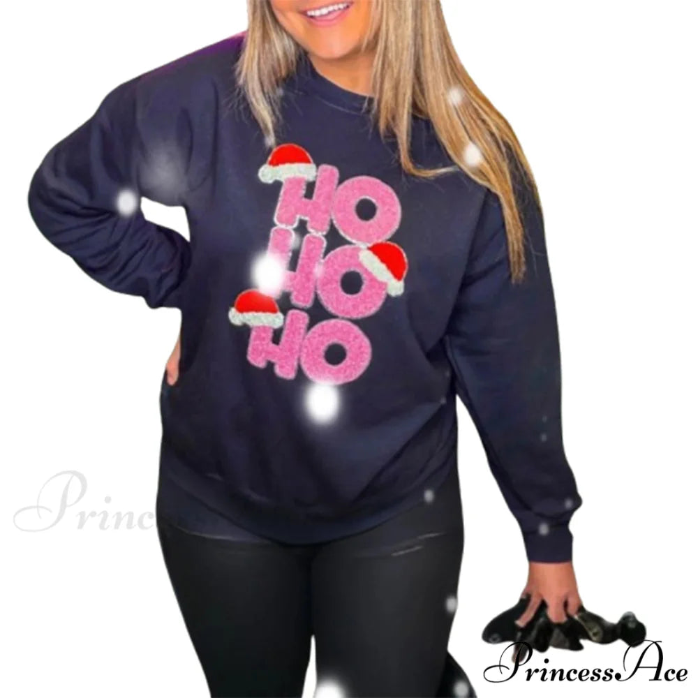 Loose Pullover Snowflake Letter Embroidery Crew Neck Long Sleeve Christmas Hoodie Dark Grey / S Christmas Hoodies-L