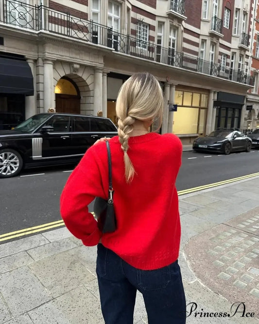 Loose Round Neck Retro Long Sleeve Knitted Pullover Christmas Sweater