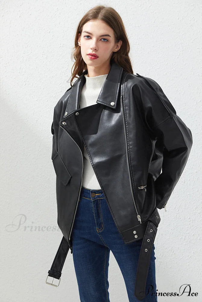 Loose Sashes Casual Biker Outwear Coat