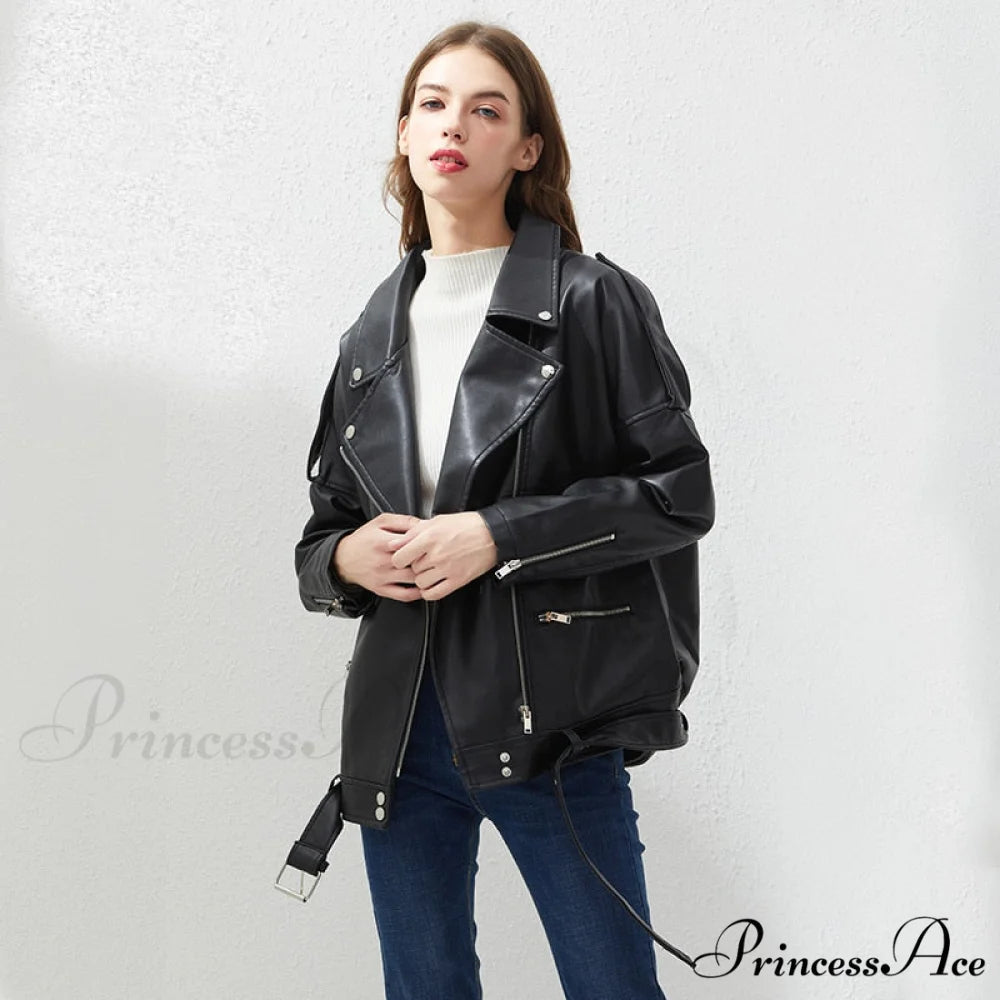 Loose Sashes Casual Biker Outwear Coat black / S