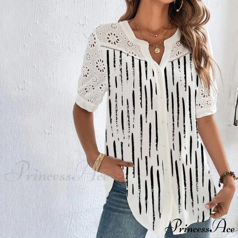 Loose Shirt Elegant Short Sleeve Blouse Black / S