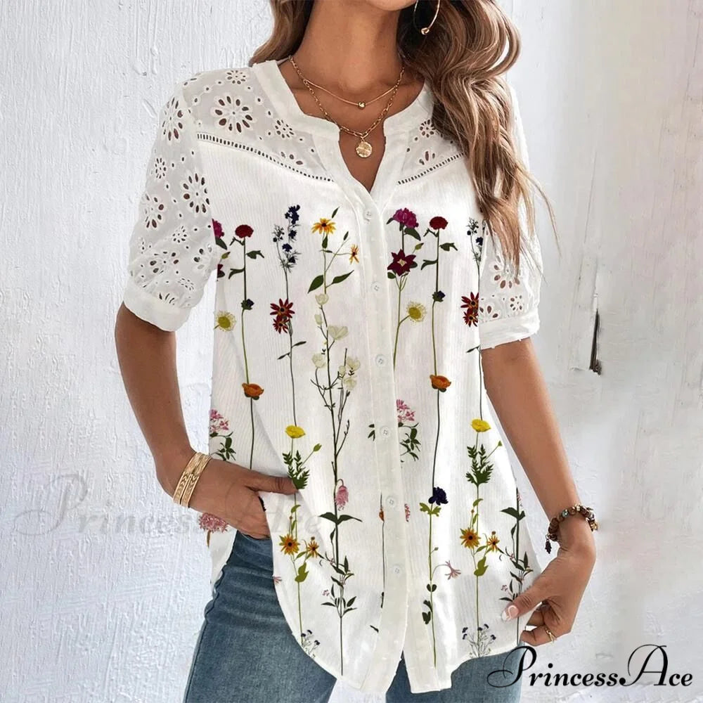 Loose Shirt Elegant Short Sleeve Blouse Pink / S