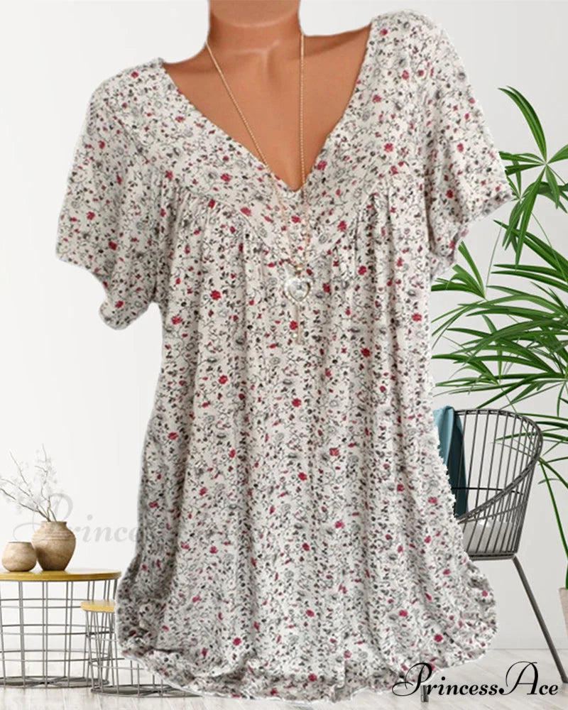 loose short-sleeved V-neck tee Beige / S