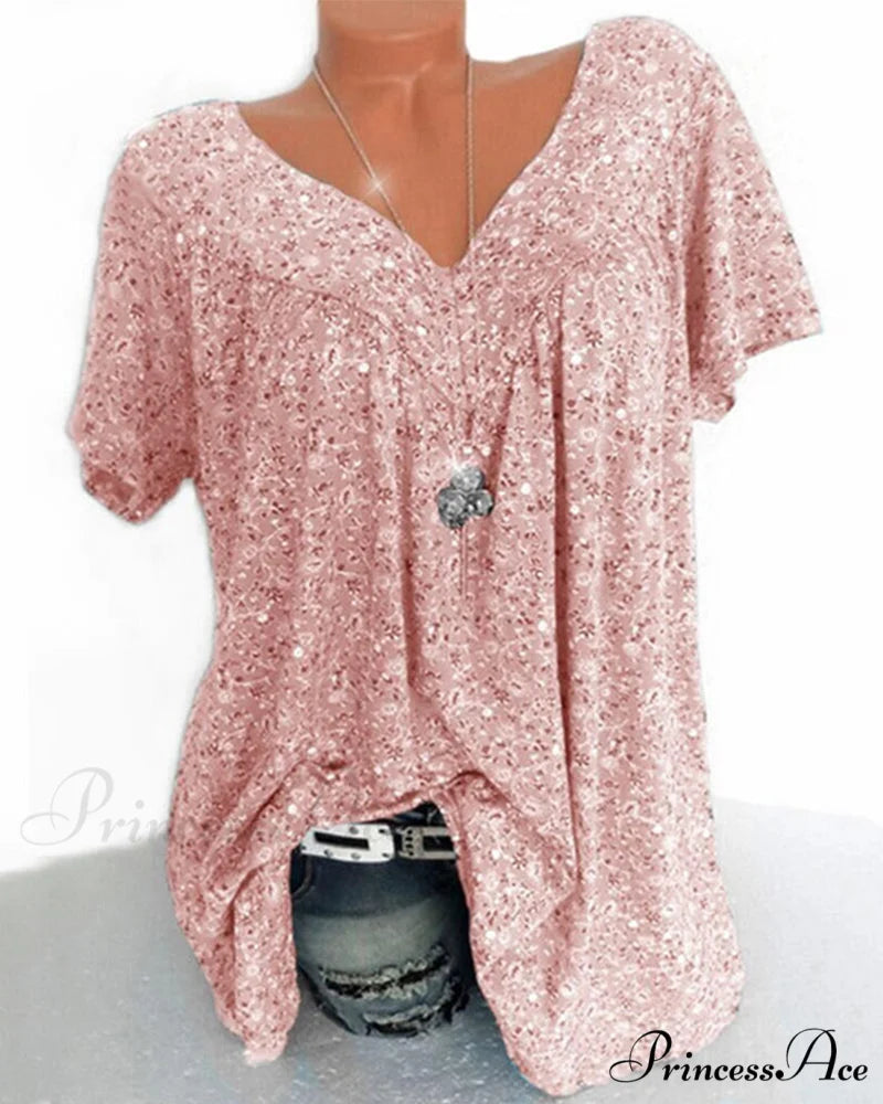 loose short-sleeved V-neck tee Pink / S