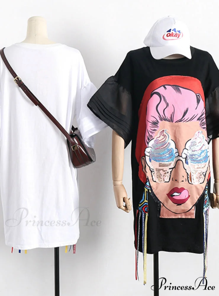 Loose Slim Dresses with Puff Sleeves L / White