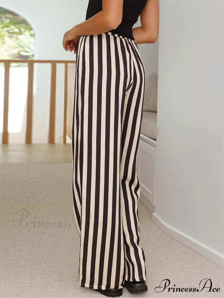 Loose Striped Cinched Wide Leg Summer Pant pant-250223