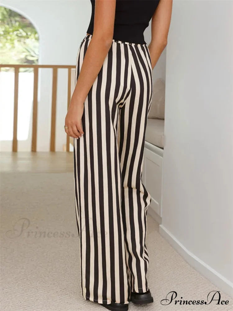 Loose Striped Cinched Wide Leg Summer Pant pant-250223