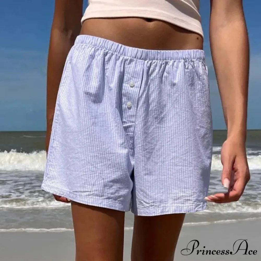 Loose Striped Retro Lounge Short Light Blue / S short-250223