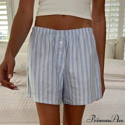 Loose Striped Retro Lounge Short SKY BLUE / S short-250223