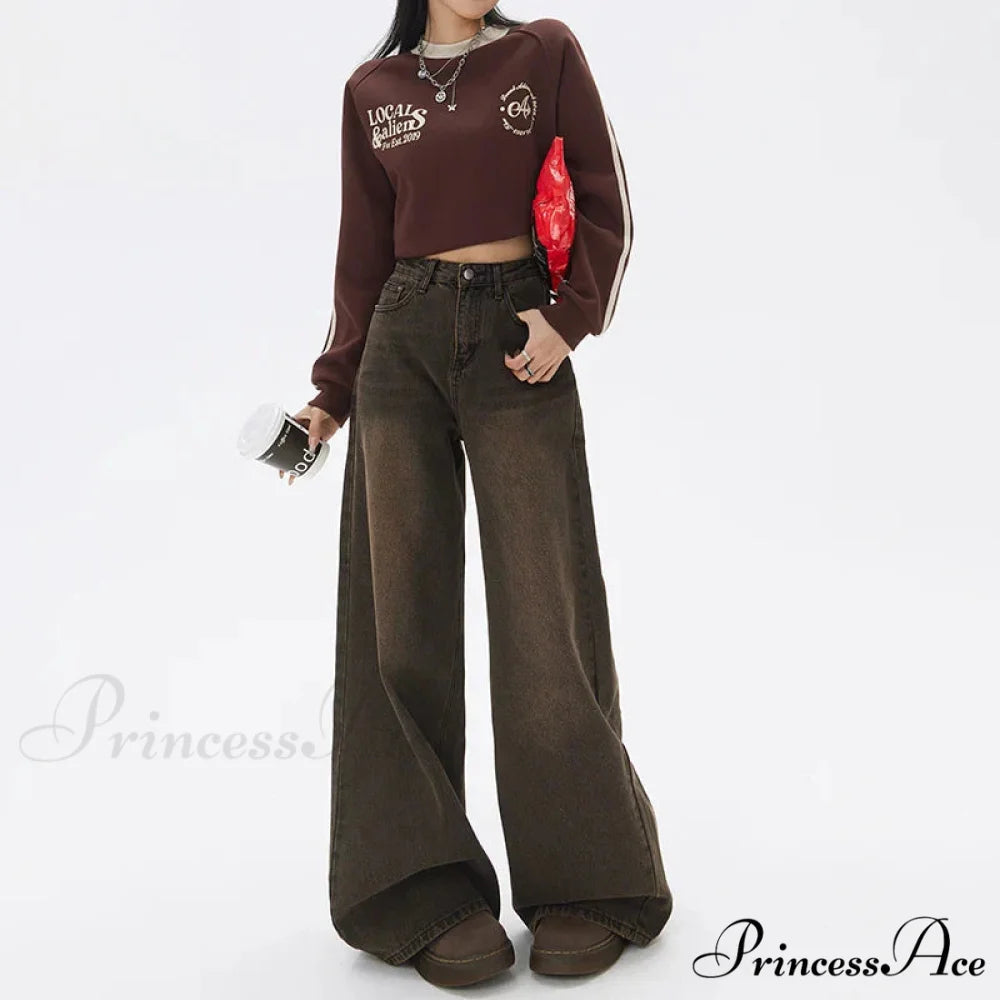 Loose Vintage Korean for Women High Waist Fashion Streetwear Casual Denim Femme Y2K Wide Leg Straight Jean