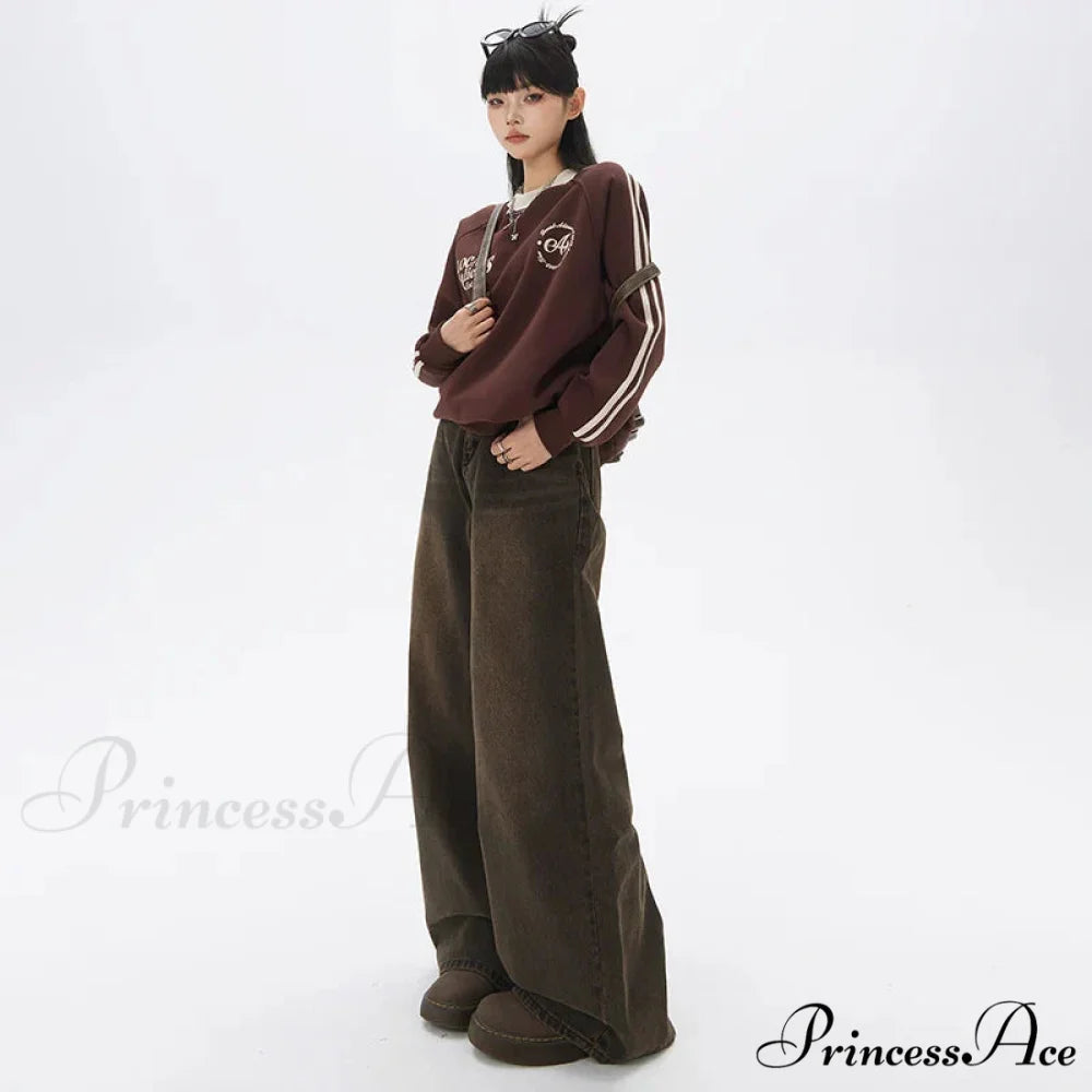 Loose Vintage Korean for Women High Waist Fashion Streetwear Casual Denim Femme Y2K Wide Leg Straight Jean