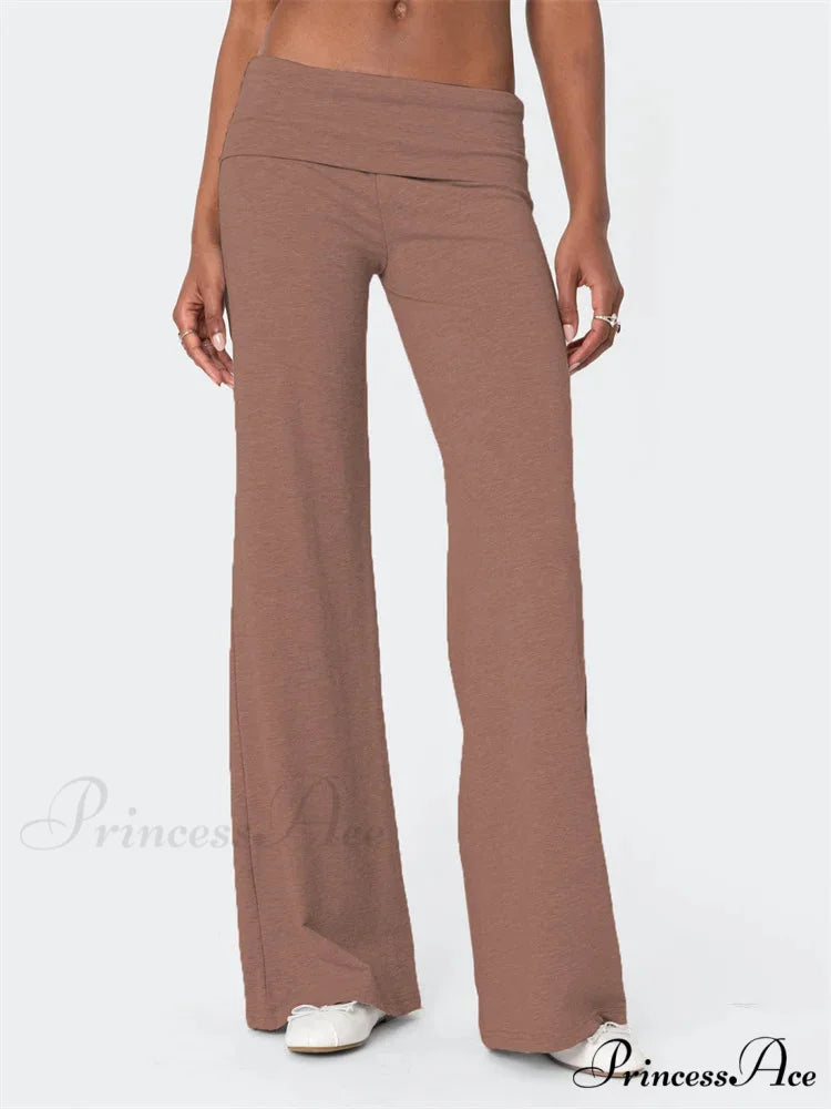 Loose Waist Monochrome Relaxed Informal Urban Pant BROWN / S pant-250223