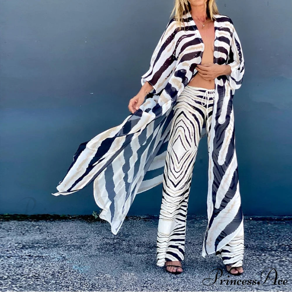 Loose Warm-Season Clothing Tops Veil Design Long Brief Women Striped Arm Casual Blouse Coastal Fashion Streetwear