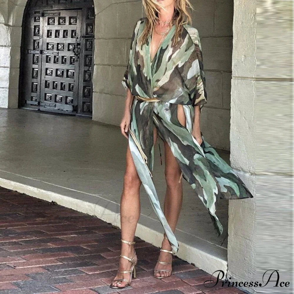 Loose Warm-Season Clothing Tops Veil Design Long Brief Women Striped Arm Casual Blouse Coastal Fashion Streetwear Green
