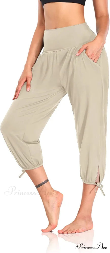Loose Workout Sweatpants Comfy Lounge Joggers Capri Pants Apricot / X-Large