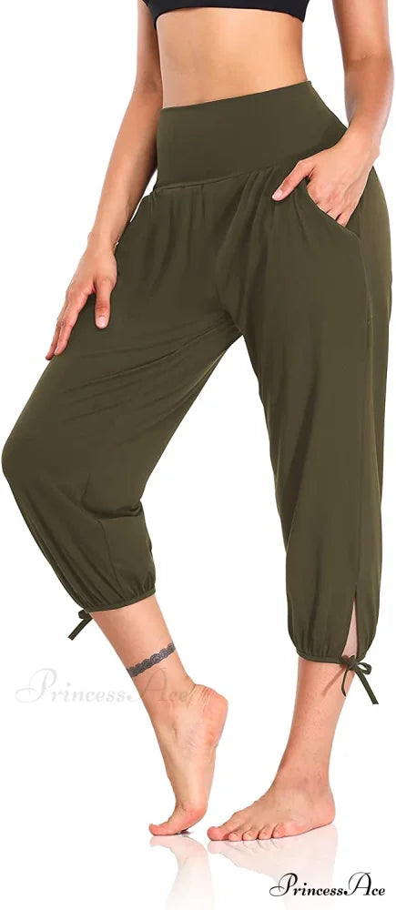 Loose Workout Sweatpants Comfy Lounge Joggers Capri Pants Army Green / X-Large