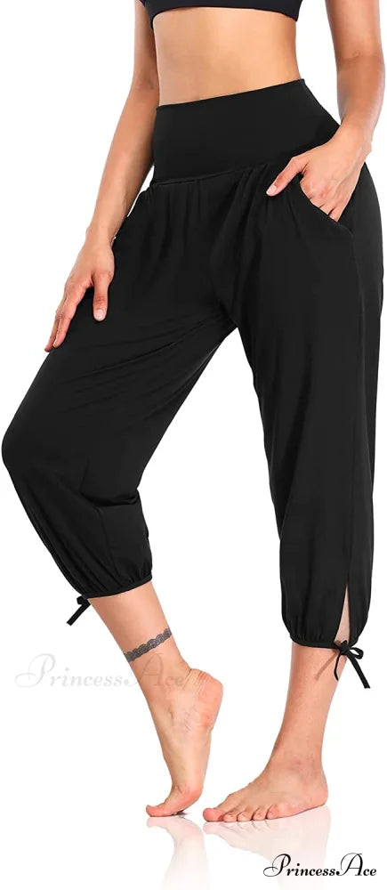 Loose Workout Sweatpants Comfy Lounge Joggers Capri Pants Black / X-Large