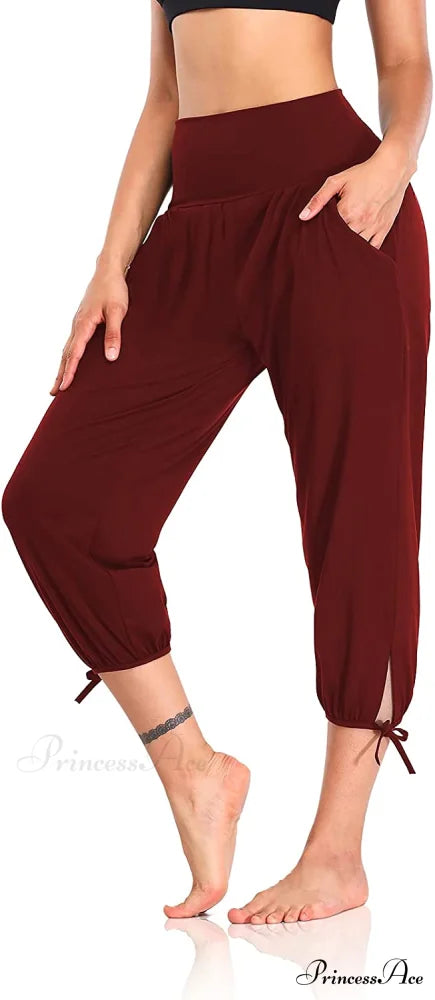 Loose Workout Sweatpants Comfy Lounge Joggers Capri Pants Burgundy / X-Large