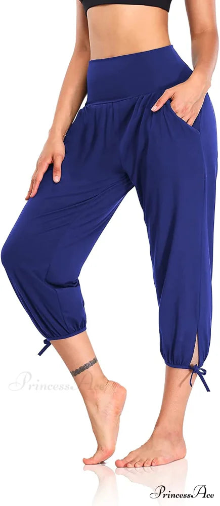 Loose Workout Sweatpants Comfy Lounge Joggers Capri Pants Royal Blue / X-Large