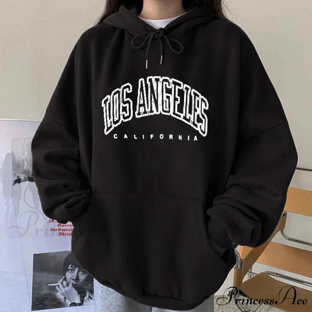 Los Angeles California Print Hoody Pullover MS-Black / S
