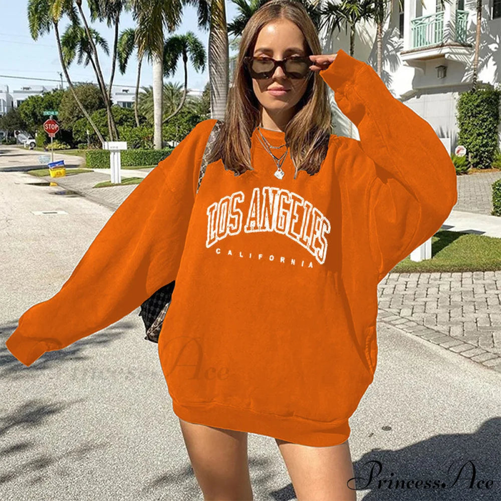 Los Angeles California Print Hoody Pullover WY-Orange / S