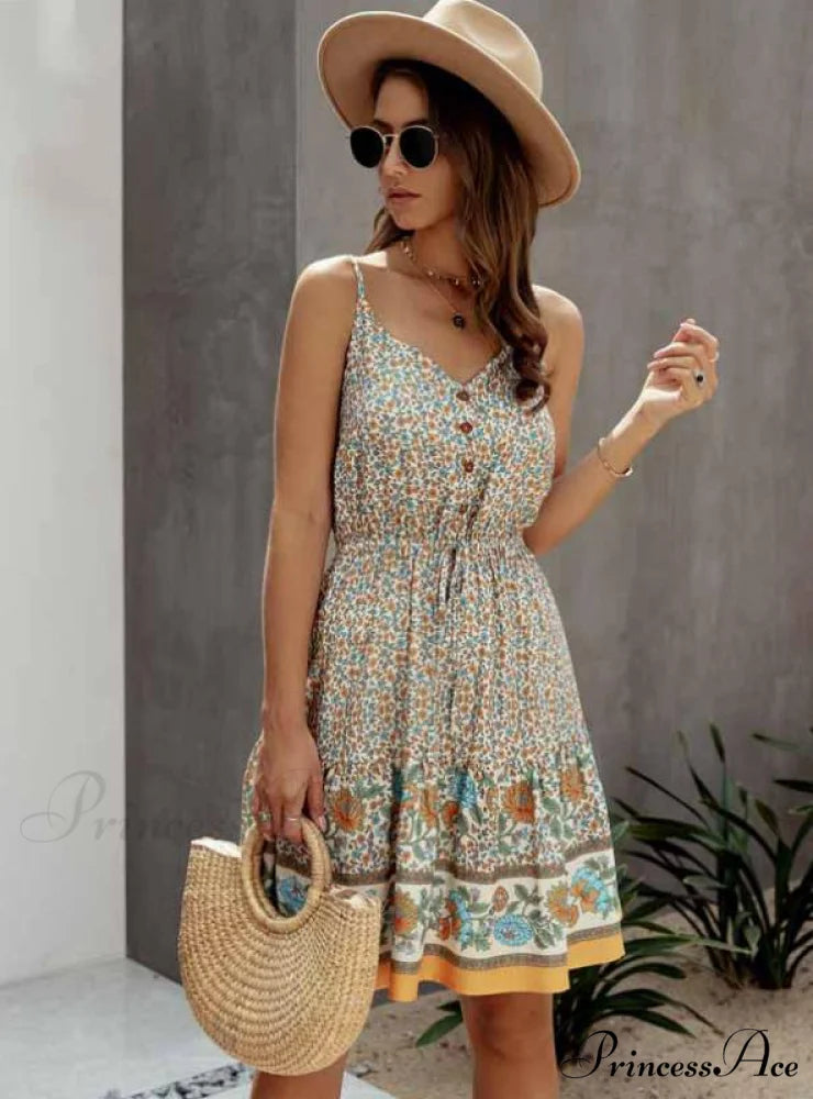 Lossky Summer Women’s Cotton Mini Sundress with Button Detail S / BEIGE