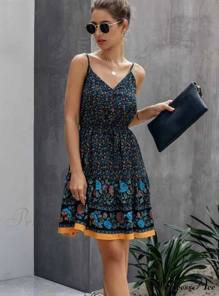 Lossky Summer Women’s Cotton Mini Sundress with Button Detail S / BLUE