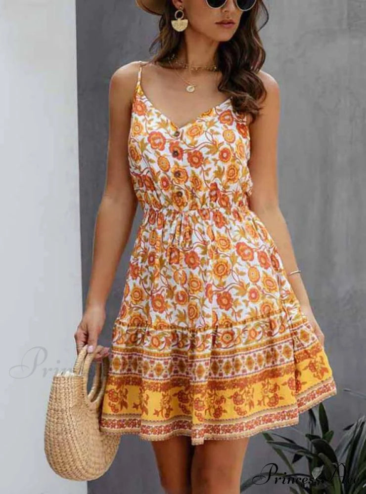 Lossky Summer Women’s Cotton Mini Sundress with Button Detail S / YELLOW