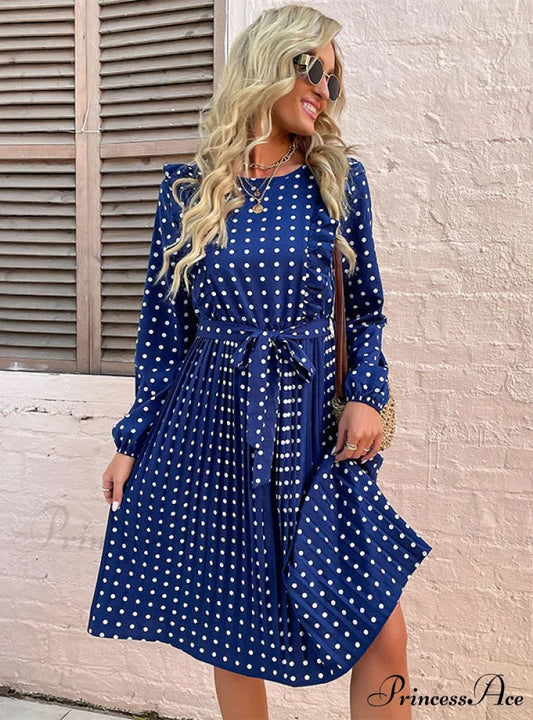 LOTUS LEAF POLKA DOT DRESS - LONG SLEEVE