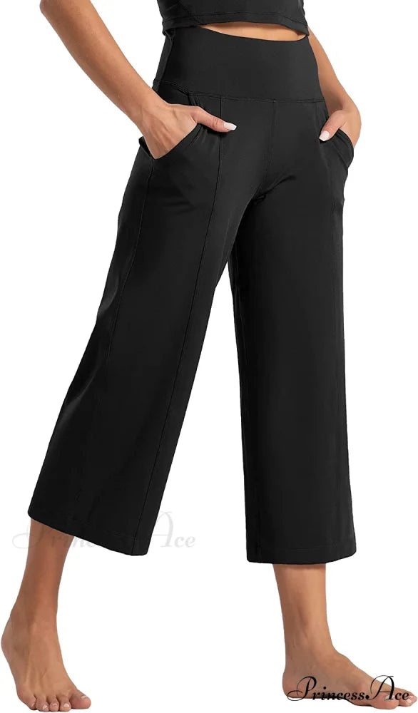 Lounge Yoga Capris Pants High Waist Workout Flare Crop Pants Black / X-Large