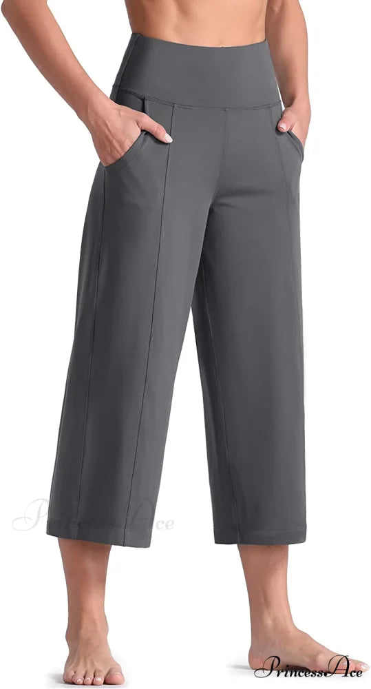 Lounge Yoga Capris Pants High Waist Workout Flare Crop Pants Dark Grey / X-Large