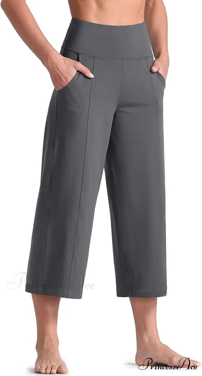 Lounge Yoga Capris Pants High Waist Workout Flare Crop Pants Dark Grey / X-Large