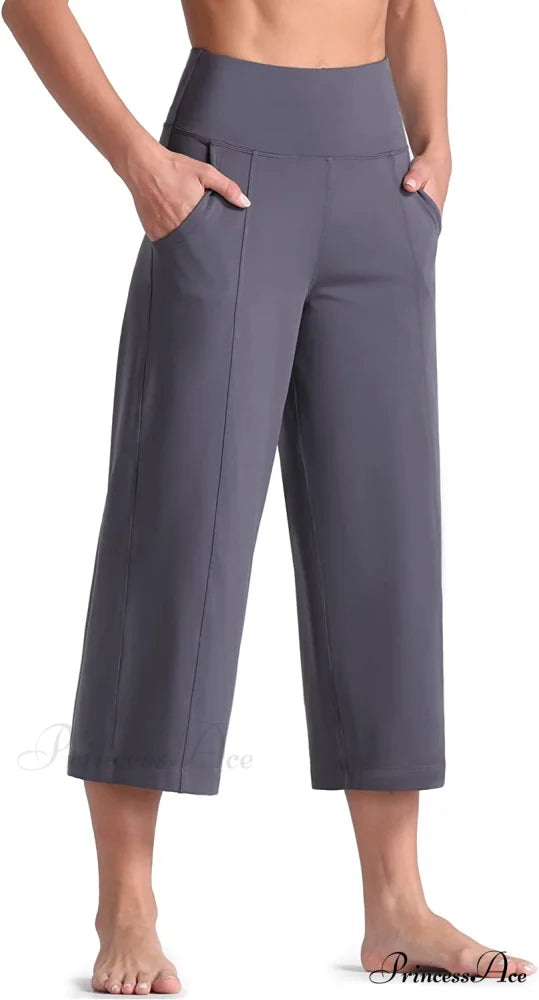 Lounge Yoga Capris Pants High Waist Workout Flare Crop Pants Vntage Purple / X-Large