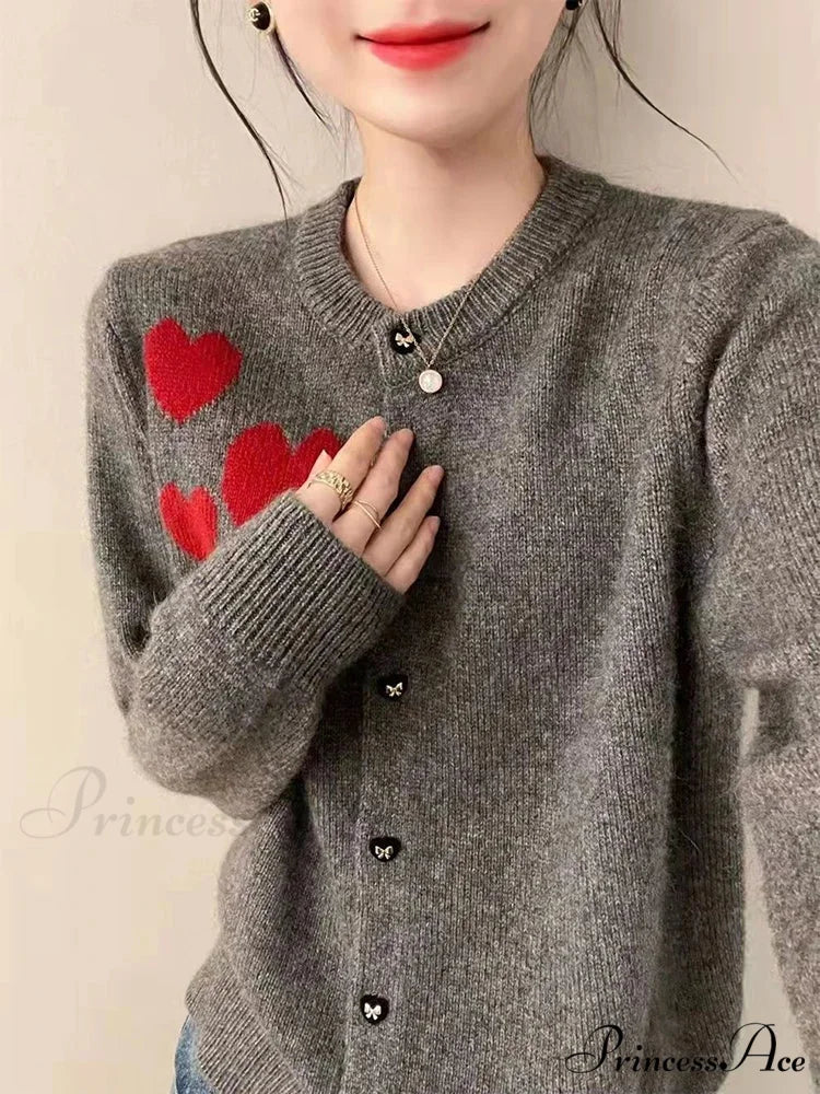 Love Print Vintage Sweet Cardigan Gray / One Size