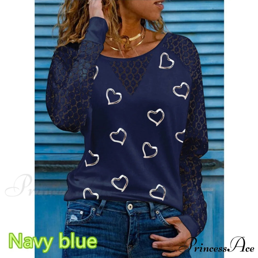 Love Printed Lace Long Sleeve Casual Tee Style2 / S