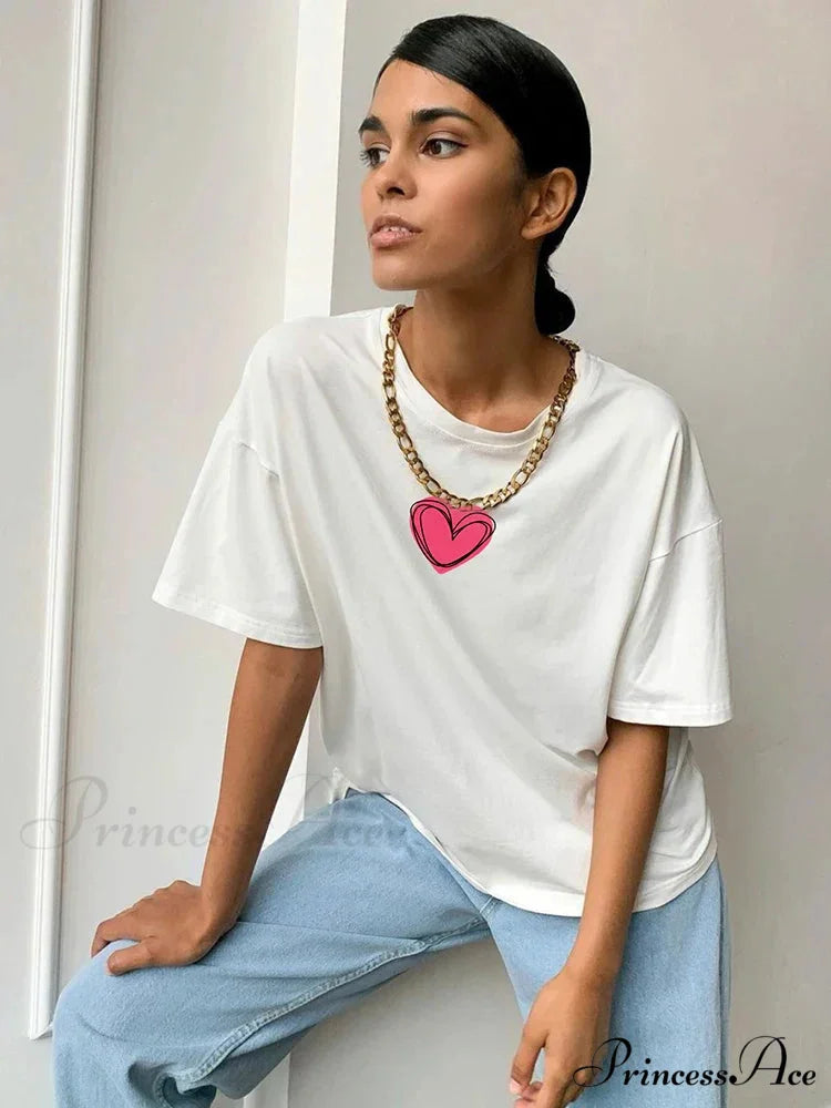 Love Printed Summer Cotton Plus Size Basic Women’s Tee T-shirt White / L