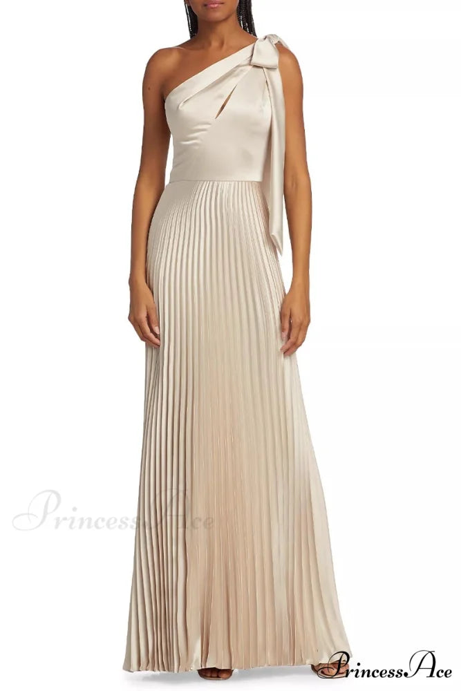 Lovely Evenings One-Shoulder Trendy Pleated Maxi Dress Champagne / 2