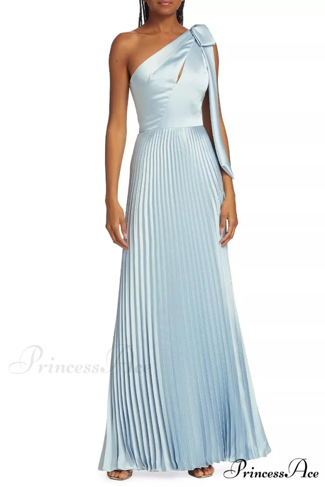 Lovely Evenings One-Shoulder Trendy Pleated Maxi Dress Light Blue / 2
