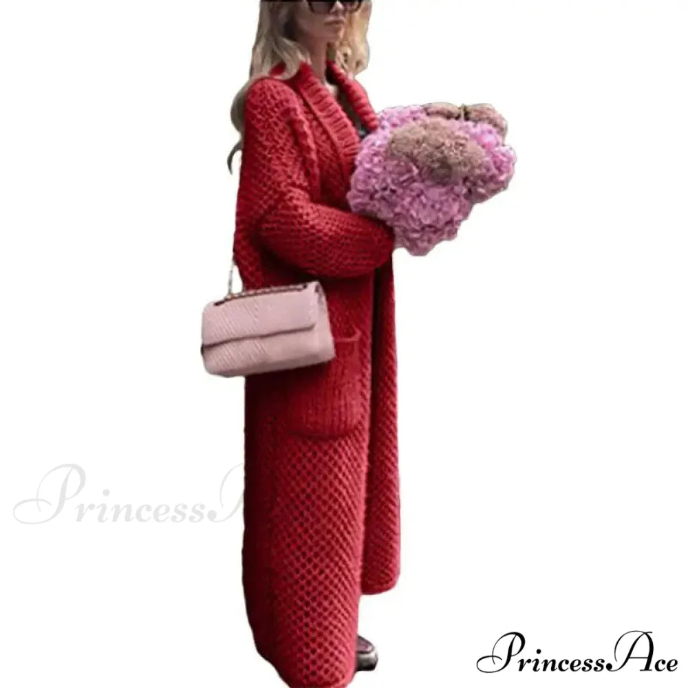 Low Collar Knitted Sweater Red / S cardigans-241228