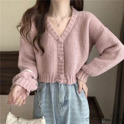 Low-cut Buttoned Knitted Cardigan PINK / One Size cardigans-241228